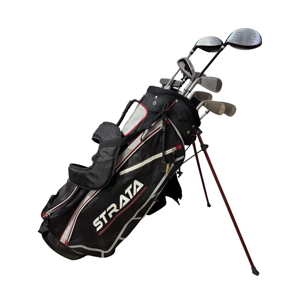 Callaway Strata Golf Club Set Driver Woods Irons‎ Putter Stand Bag RH Red Black